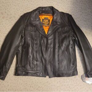 Milwaukee Leather ML1018 Men's Black Motorcycle Jacket with Utility Pockets XL